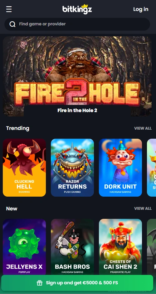 bitkingz mobile games page