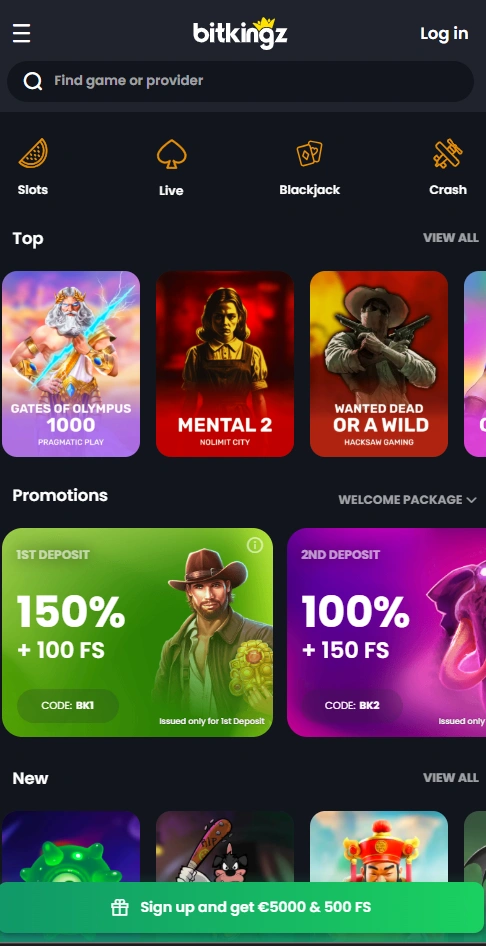 bitkingz mobile home page